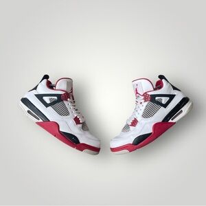 Air Jordan 4 Retro White Red Black Sneakers Sz 8